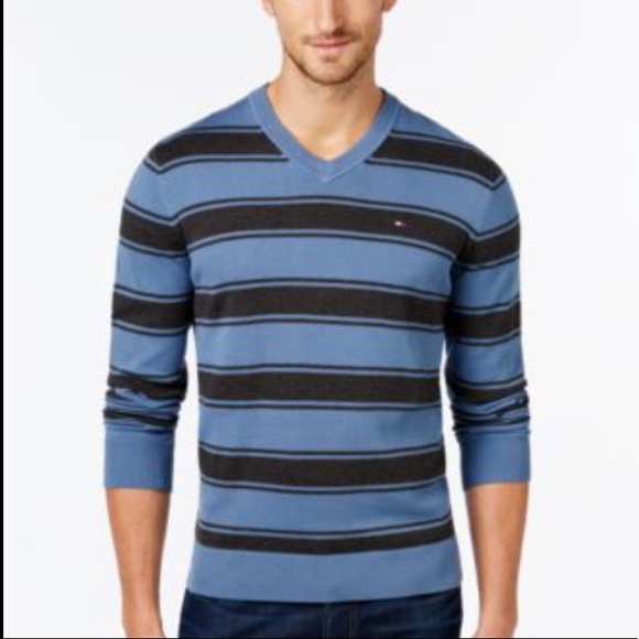 Tommy Hilfiger Sweaters | Tommy Hilfiger Striped V-Neck Sweater Pima Cotton | Color: Blue/Gray | Size: L | Mkot89's Closet